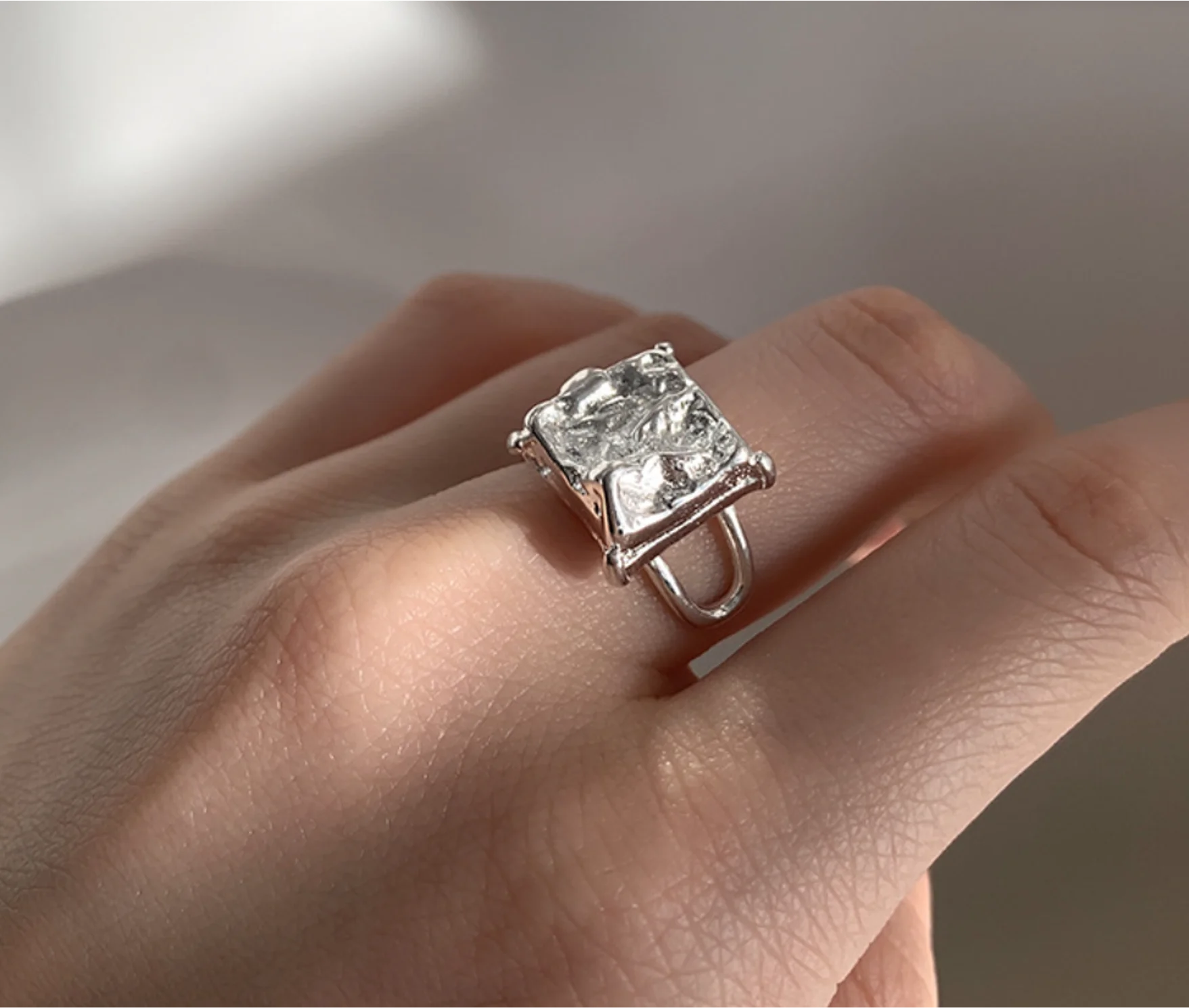 

Lava retro square irregular S925 electroplating silver opening design rings for women fashion jewelry