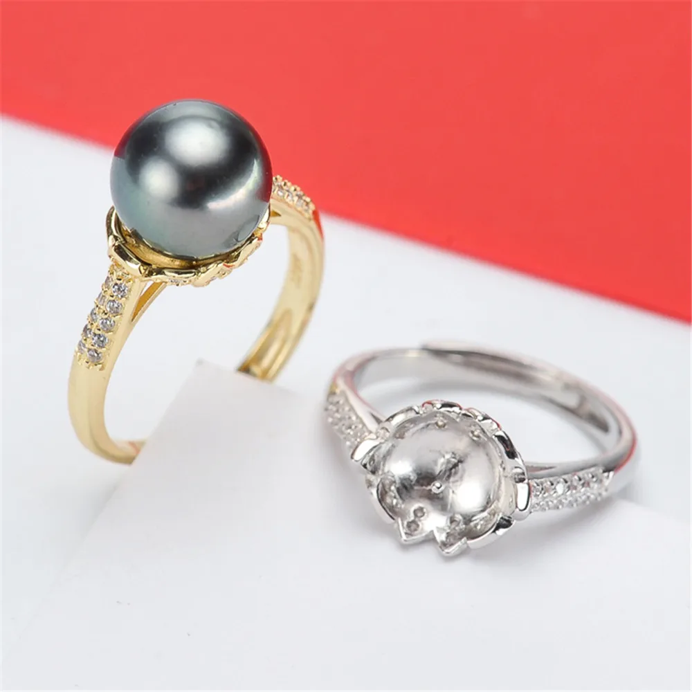 

DIY Pearl Accessories S925 Silver Exquisite Pearl Ring empty holder can be adjusted with 8-10mm round flat beads No Pearl
