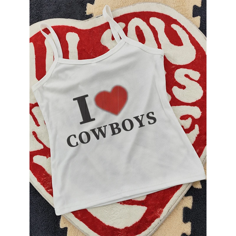 Сексуальная одежда Y2k с надписью I Love Cowboys гранж укороченные топы винтажная тонкая