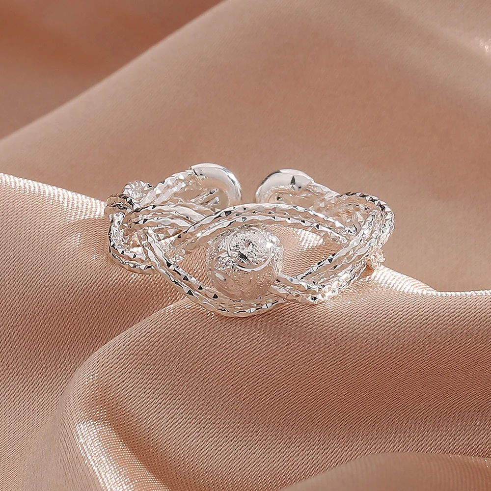 

PANJBJ 925 Sterling Silve Overlapping Frosting Bead Ring for Women Girl Gift Design Irregular Jewelry Dropshipping