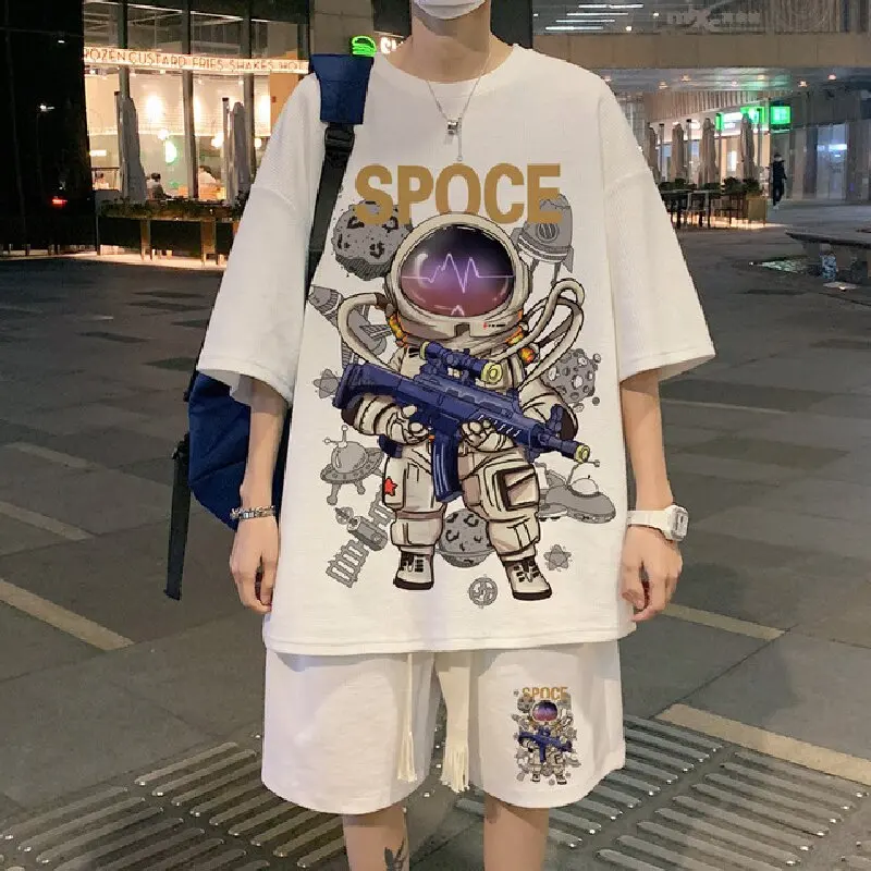 

Summer Leisure Short Sleeve Space Printing Short Sleeve T-shirt Hip Hop Shorts Unisex Large Tech Wear Sports Set Youth Women Men