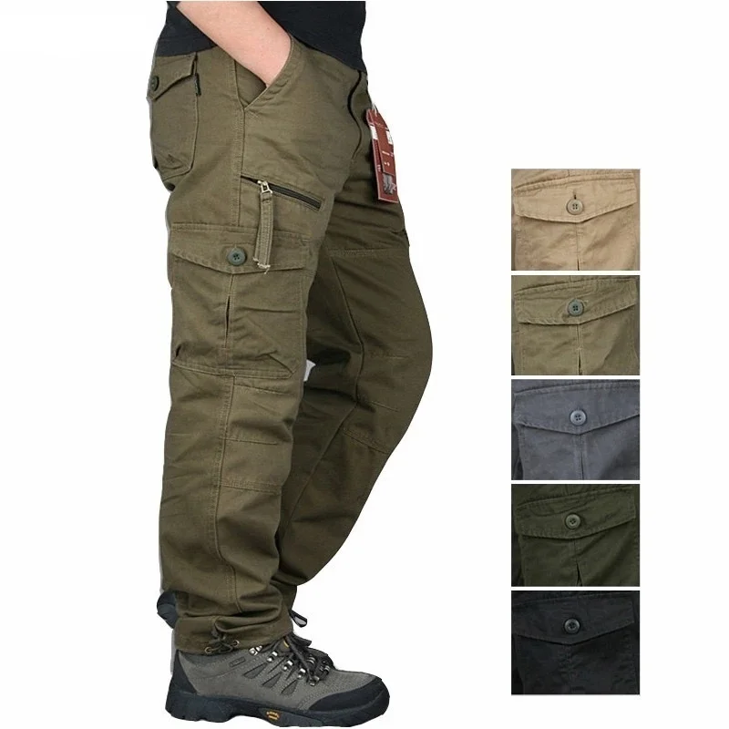 

2023 Men's Cargo Pants Tactical Multi-Pocket Overalls Male Combat Cotton Loose Slacks Trousers Army Military Work Straight