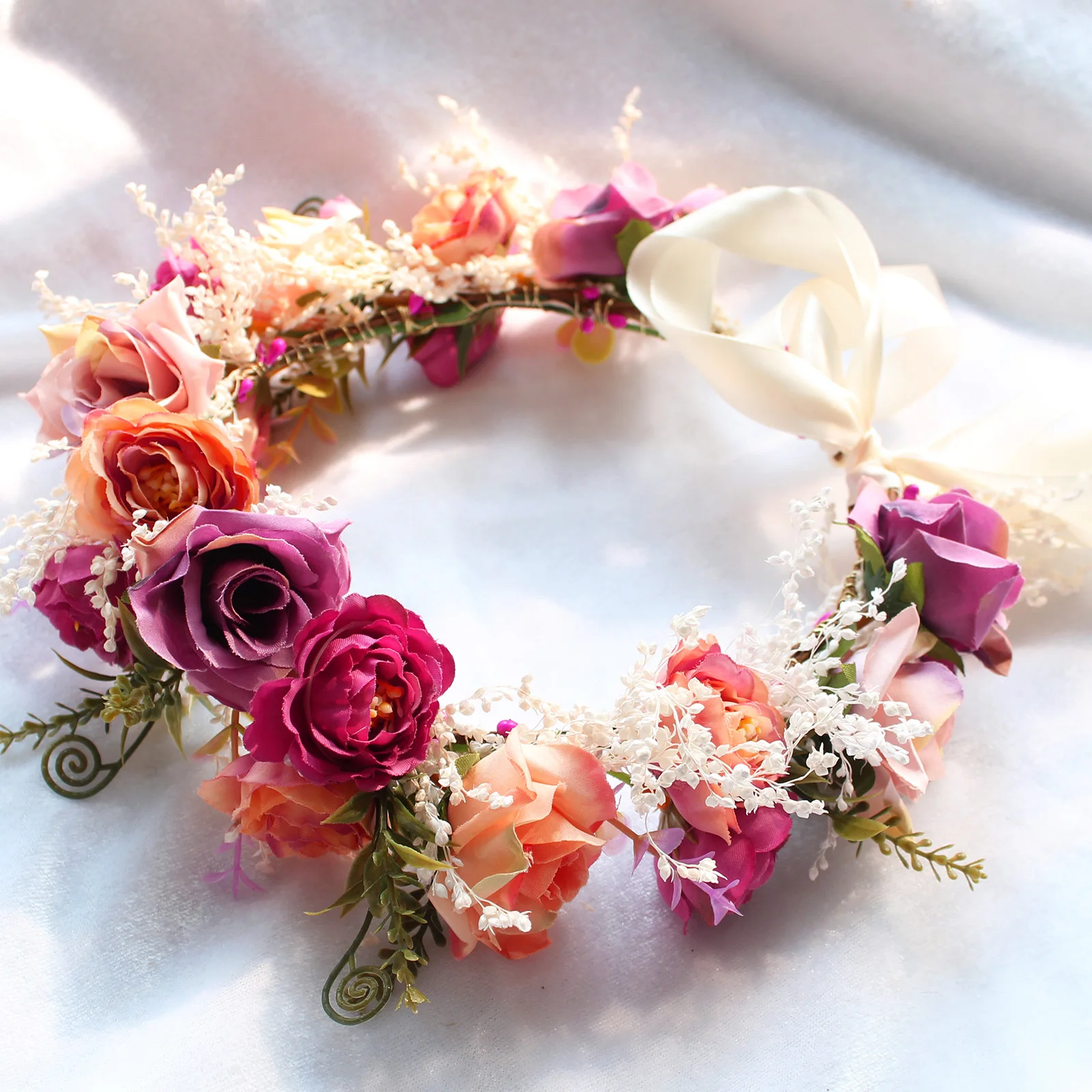 

Women Girls Flower Decor Headband Bride Crown Hairband Hair Accessories Wedding Party Spring Wreath Headpiece Headwear