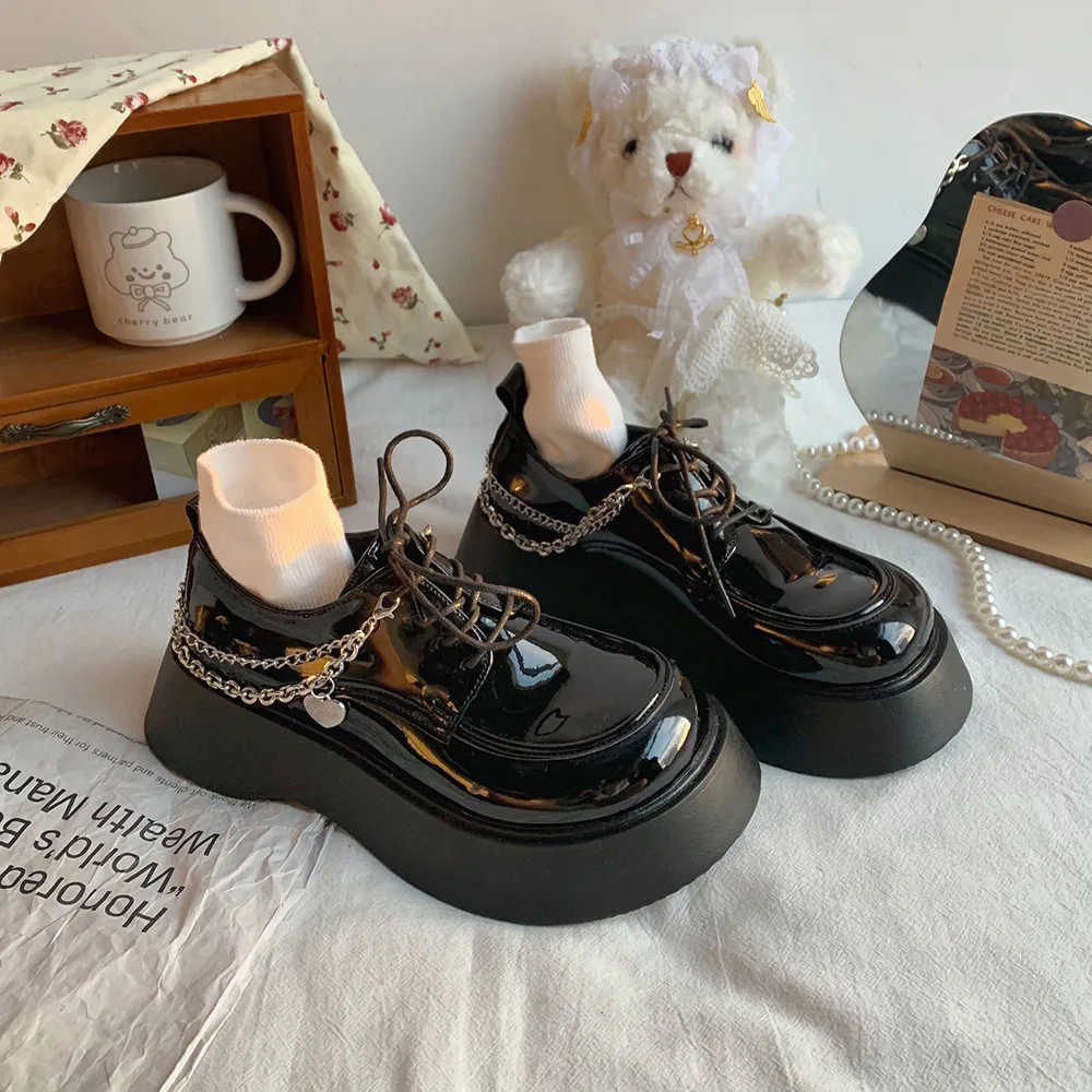 

Chain Design Mary Jane Shoes Women Platform Flats Gothic Girls Lolita Shoes Fashion Loafers Japanese Harajuku Casual Shoes