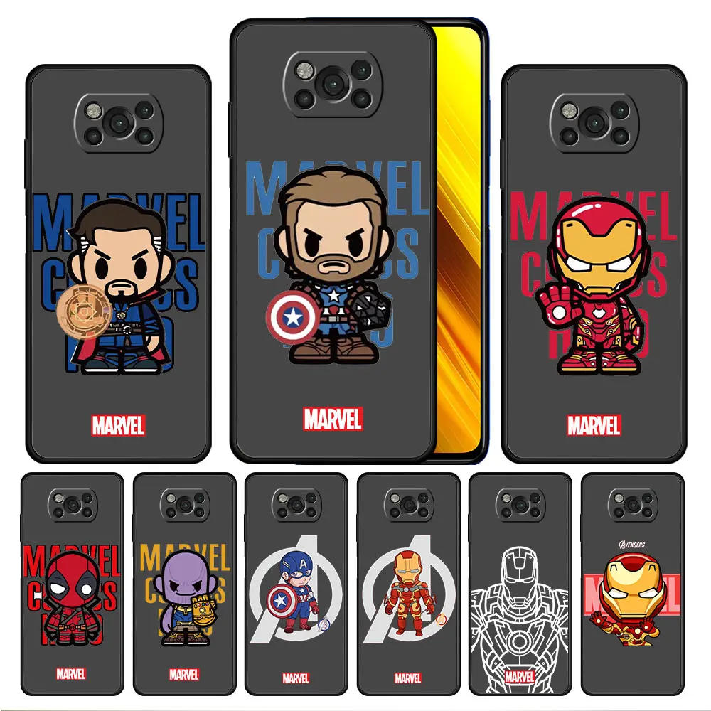 

Phone Case Coque for Xiaomi Poco Redmi X3 NFC M3 Note 9 9S 10 11 8 Pro 7 F3 X4 Marvel Iron man Spider Thor Thanos Back Black