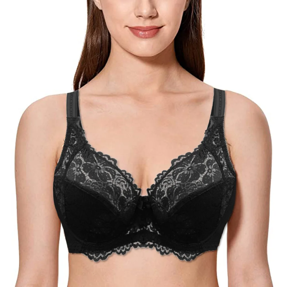 

Push Up Bra Sexy Bras for Women Black Minimizer Unlined Underwired Lace Ladies Bra 3/4 Cup Bralette C D DD E F 34-46