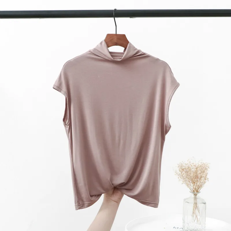 Женская рубашка с высоким воротником однотонная Универсальная футболка без