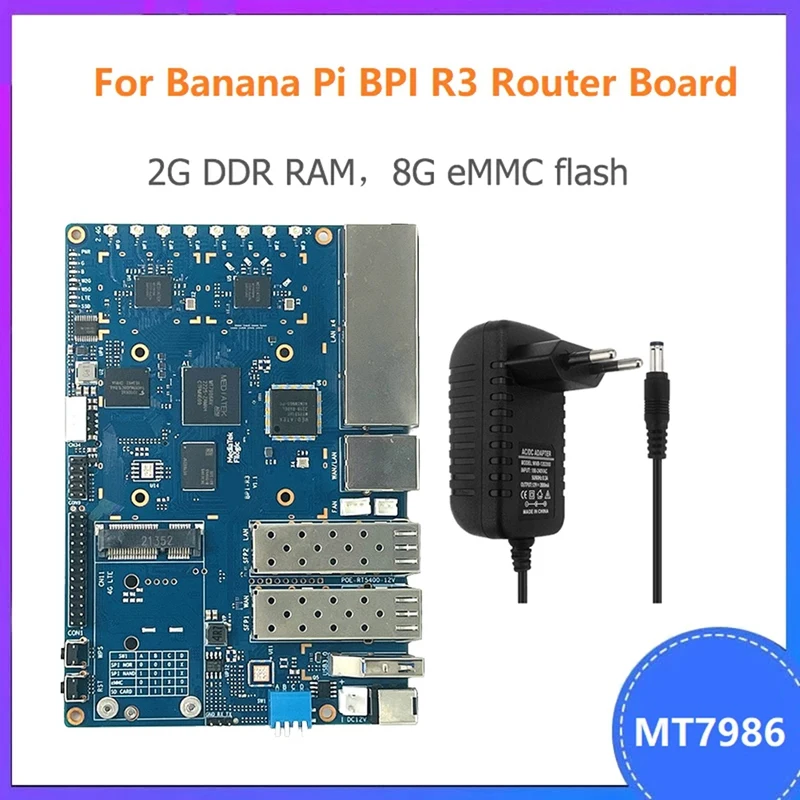 

For Banana PI R3 MT7986 2GB+8GB EMMC 2 SFP 2.5Gbe 5Gbe Interface Open Source Router Development Board With Power