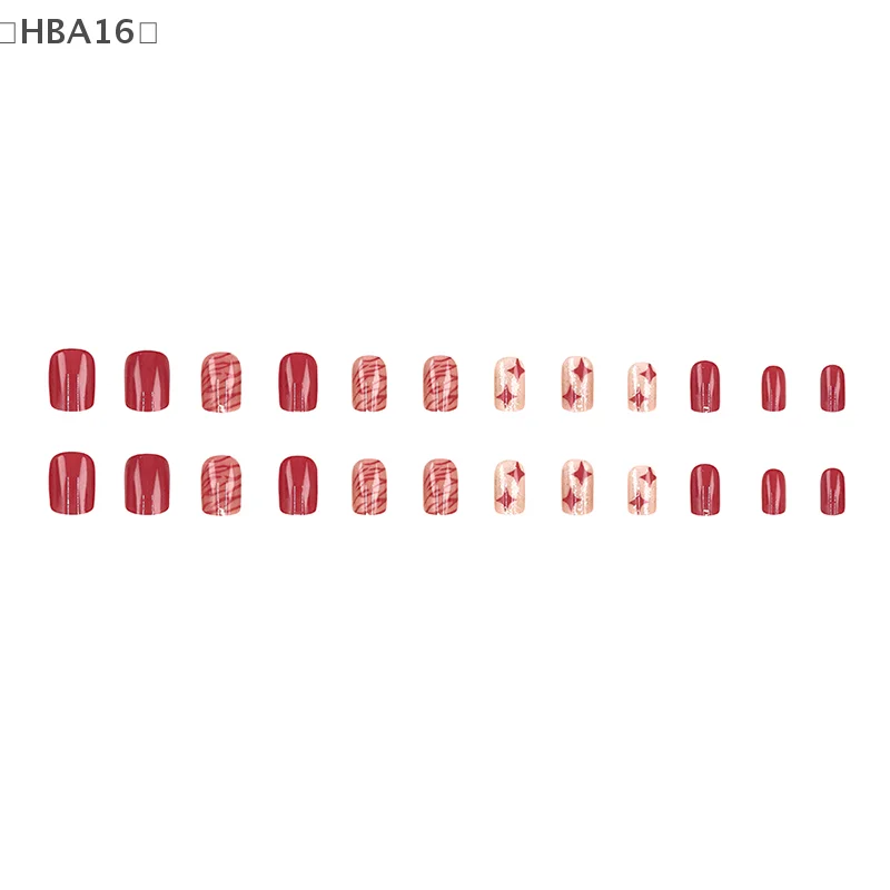 24 шт. короткие квадратные накладные ногти с дикими ягодами красного цвета и