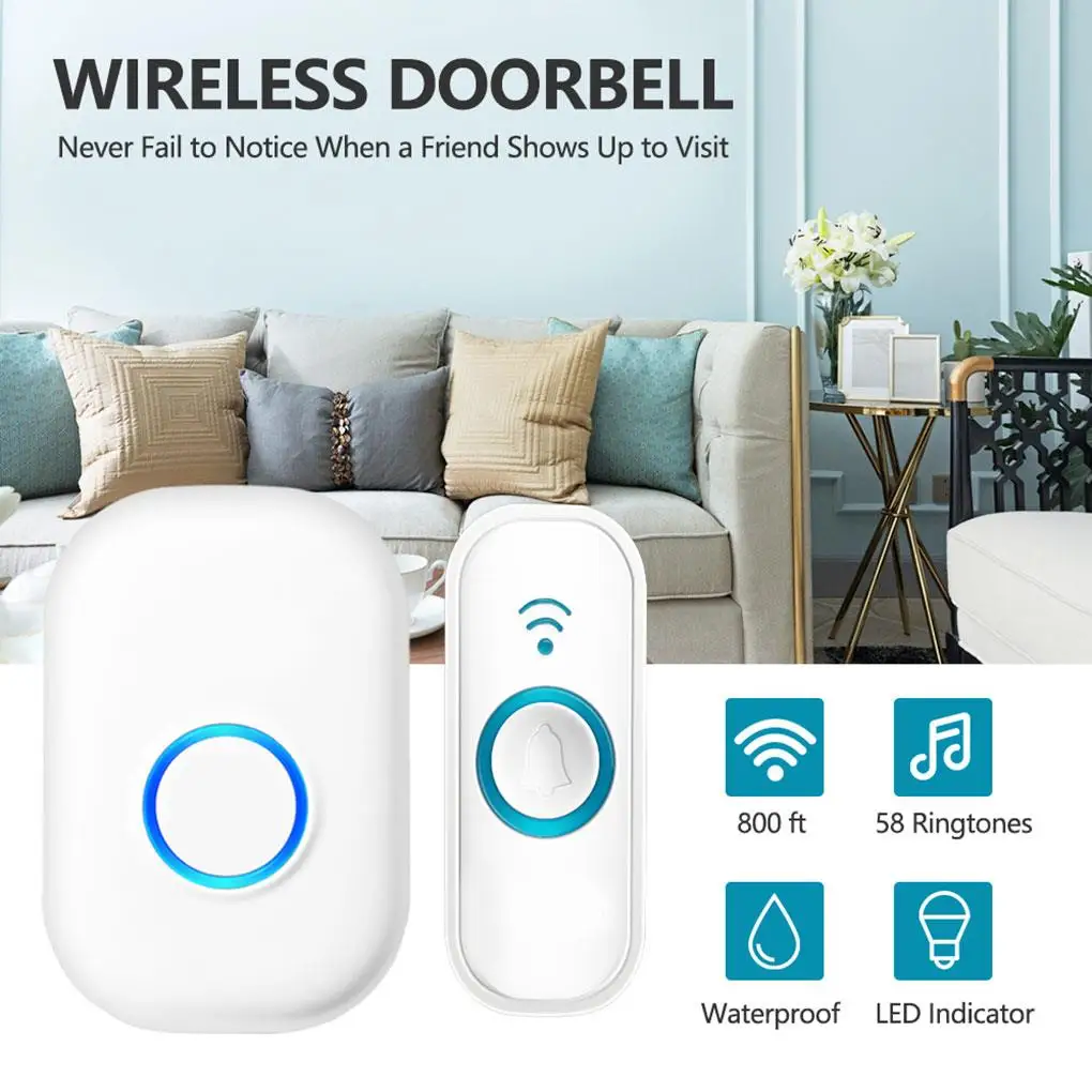 

W101 Wireless Doorbell EU/US Plug Home Intelligent Door Bell 4 Levels Volume Adjustable Smart Door Ring 58 Chord Music Doorbell
