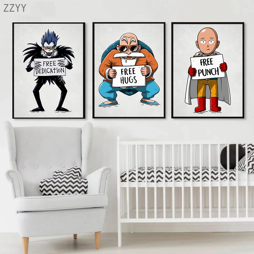 Картинка на холсте с рисунком мультяшной фигуры, держащей плакат, свободное посвящение, печать плаката с забавным буддийским монахом на стену.