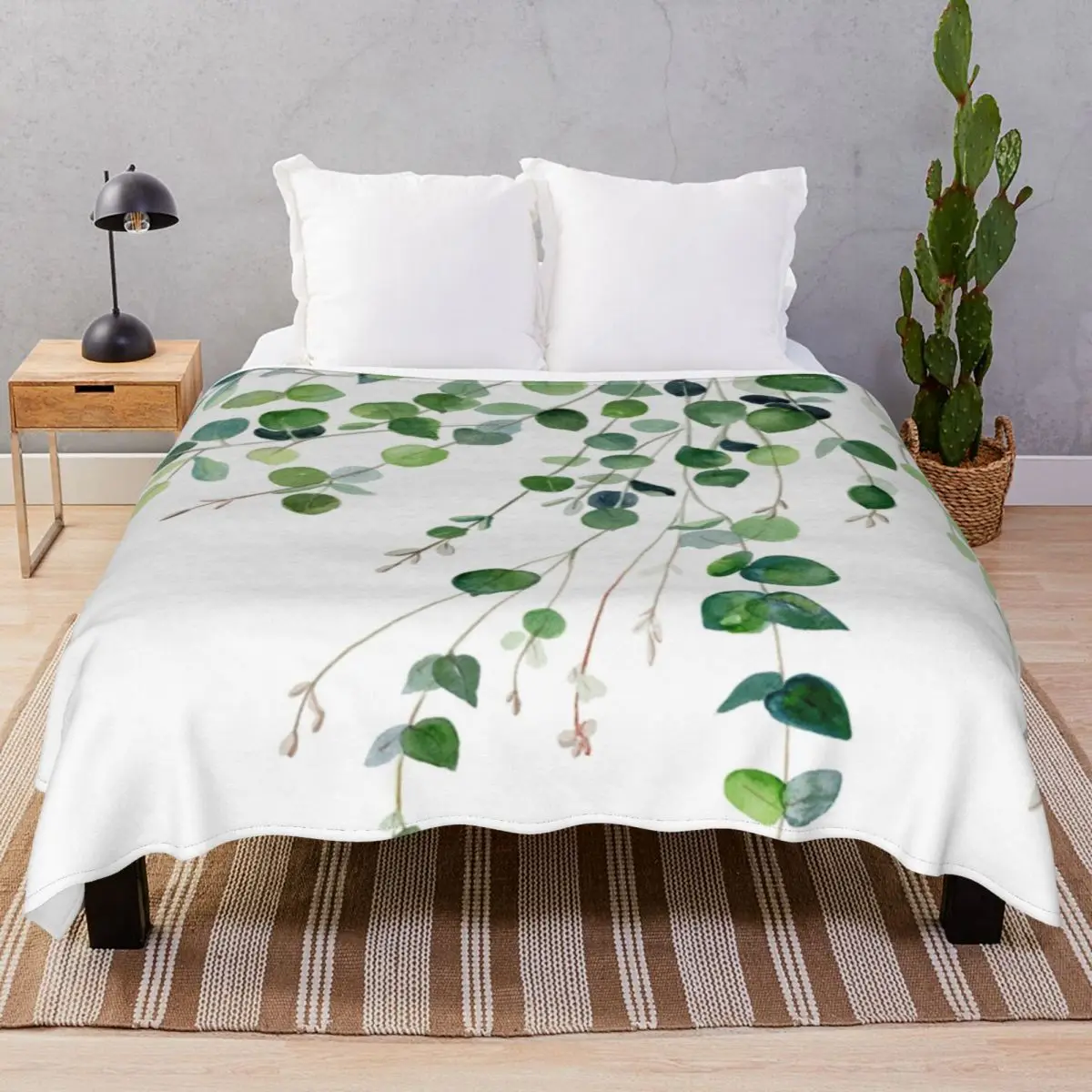 Eucalyptus Watercolor Blanket Fleece Spring/Autumn Warm Throw Blankets for Bedding Home Couch Camp Office