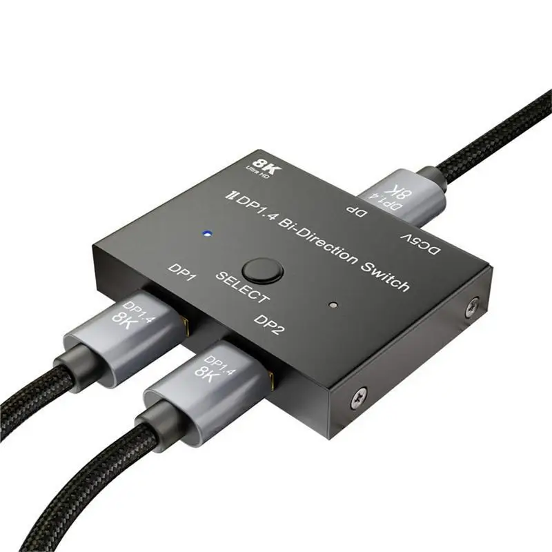 

DP1.4 Switch 2 In 1 Video Audio Adapter Two-Way DP Switch Adapter Support Maximum 32.4gbps Plug And Play