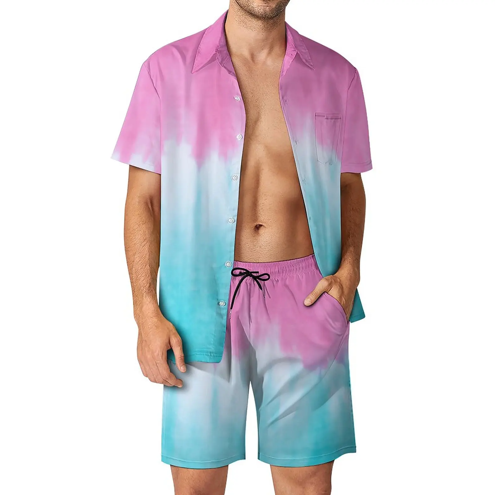 

Blue Pink Cotton Tie Dye Men's Beach Suit 2 Pieces Suit High Quality Funny Graphic Going Out USA Size