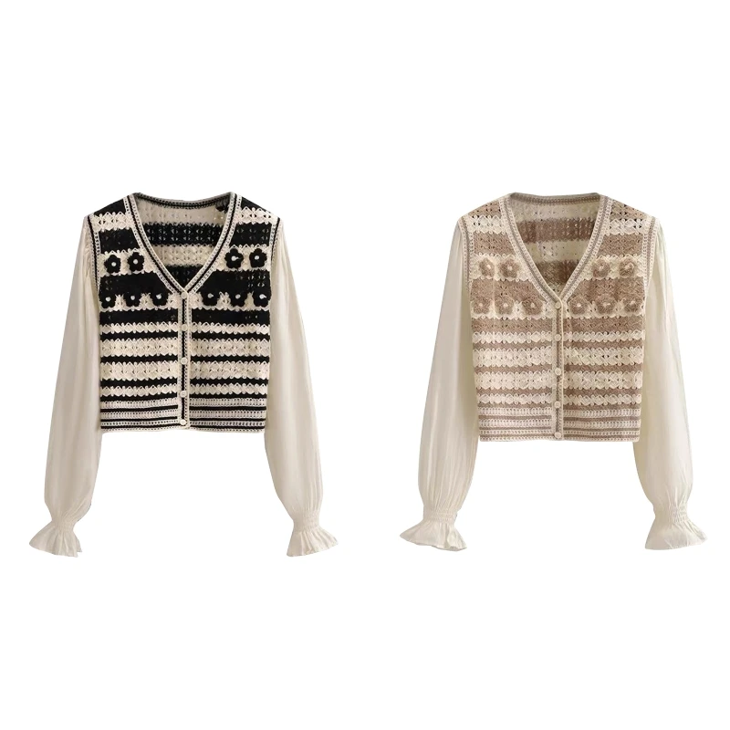 

Женская шифоновая блузка с длинным рукавом, женский кардиган, трикотажные топы L5YB