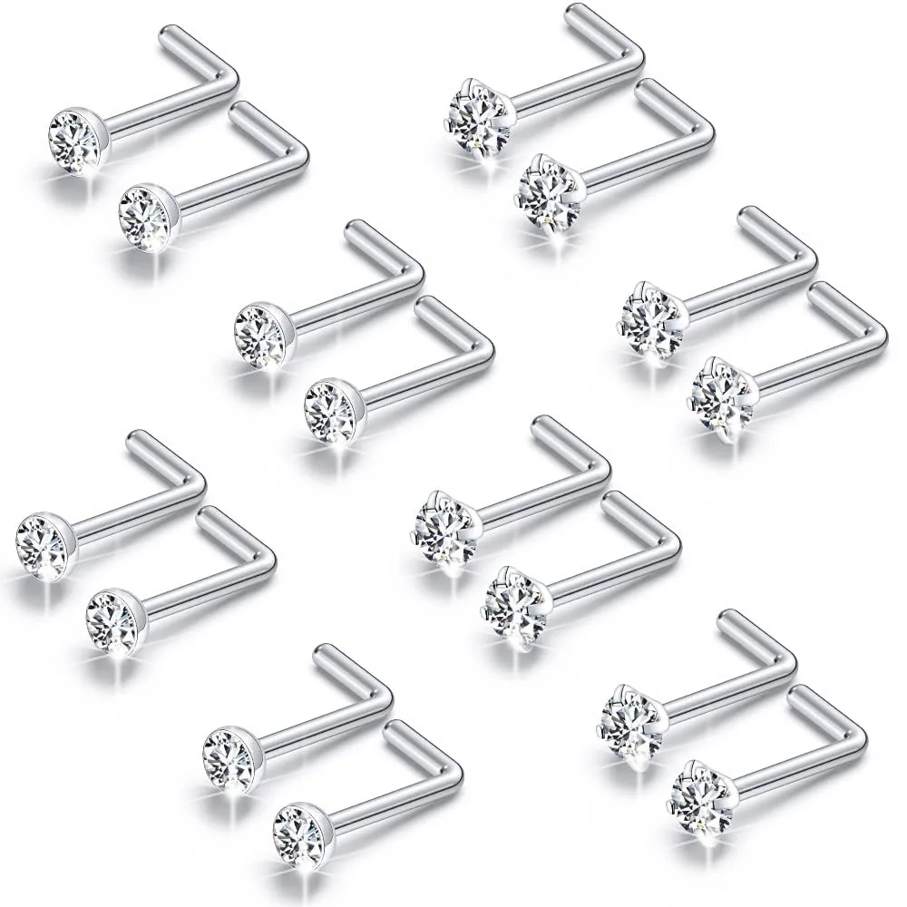Кольца для носа 16 шт. кольца прямой L-образный винт из хирургической стали с