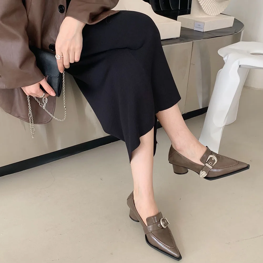 Туфли-лодочки женские с пряжкой и круглым каблуком Размеры 35-39