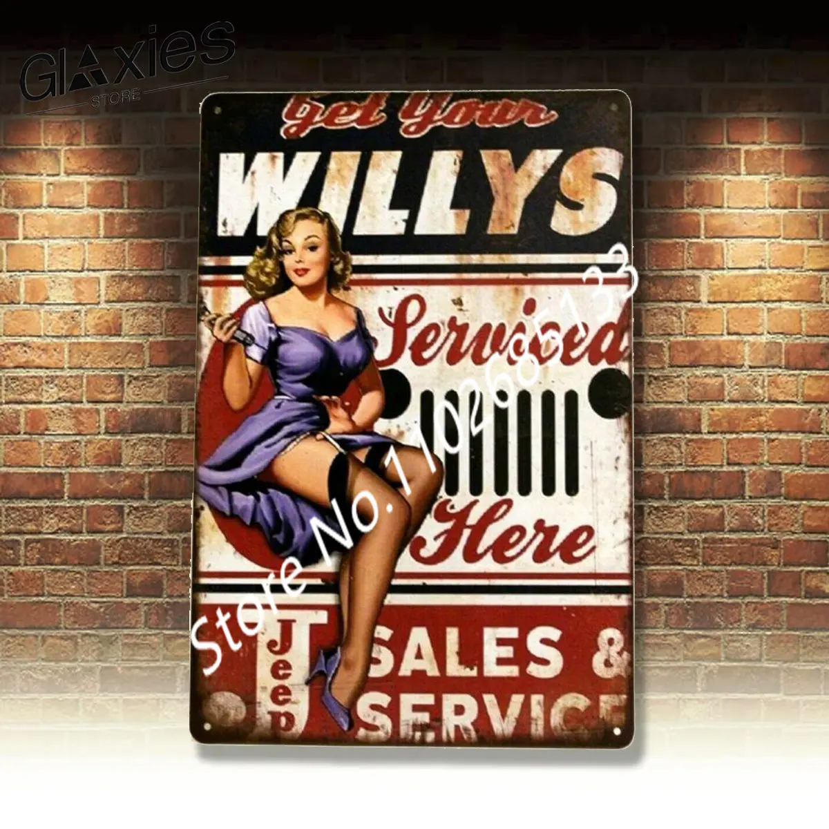

Новый оловянный постер Willys Service, значок, девушка, человек, пещера, винтажный стиль, гараж