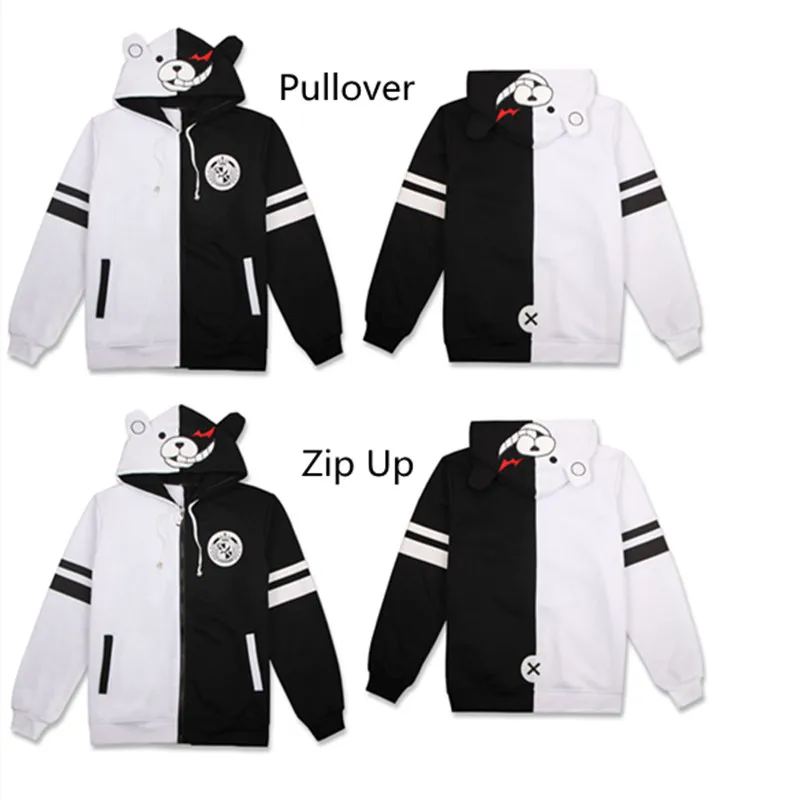Adult Danganronpa Monokuma Cosplay Hoodie 3D Printed Hooded Sweatshirt Men Women Casual Zip Up Jacket Coat  Pullover