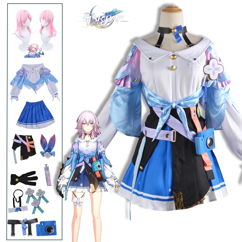 

Game Honkai: Star Rail 7th March Cosplay Costumes Uniform Outfit Halloween Party Women Pink Wig March 7th Dress Costume Wig