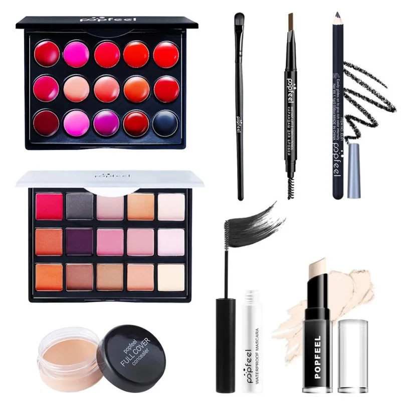 

8Pcs/Set Professional Makeup Eyeshadow Contour Highlighter Stick Mascara Palette Lipstick Brush Kits Christmas Gift Maquiagem