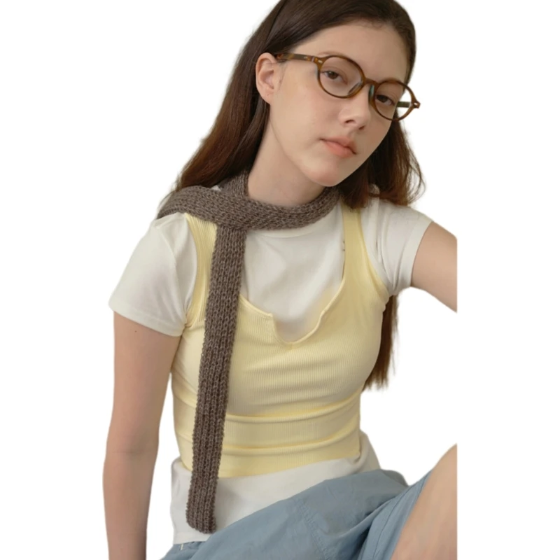 Популярный шейный шарф для девочек удобный декоративный вязаный однотонный