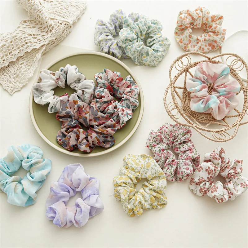 

Vintage Floral Hair Accessories Floral Tie-Dye Series Fabric Hair Rope Ponytail Hair Hoop Girl Forest Elastic Soft DIY Hair Ring