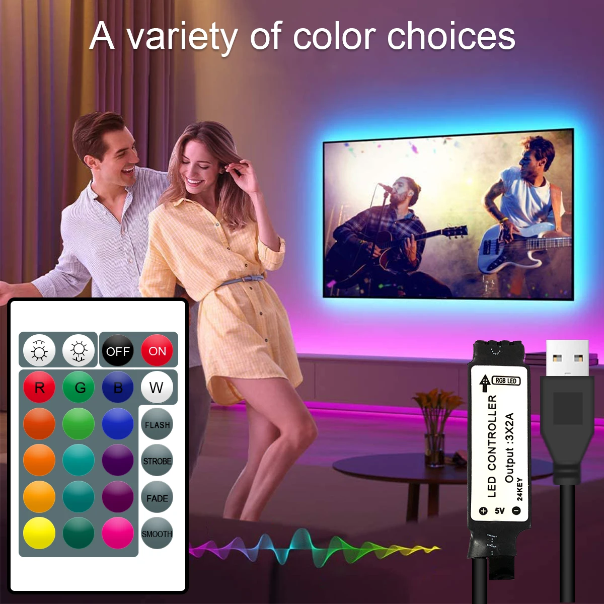

Monitor de tv usb luz ambiente música ritmo controle remoto versão 3 metros