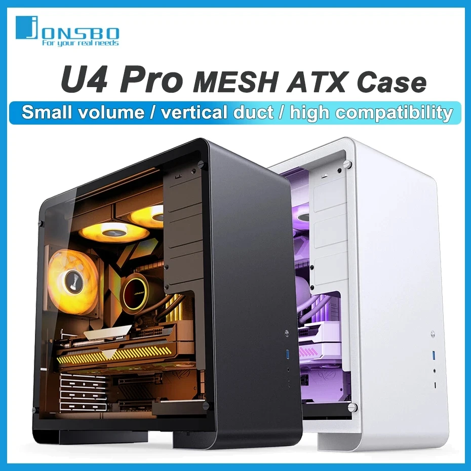 

JONSBO U4 Pro MESH ATX Case Side Transparent Tempered Glass Type-C Interface Support 240 Water Cooling Small Computer Chassis