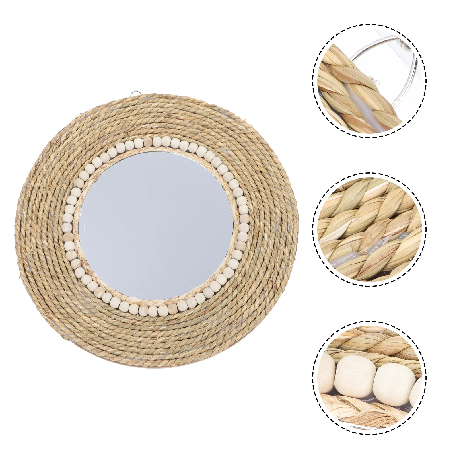

Mirror Wall Rattan Hanging Woven Wicker Makeup Decor Basket Wood Mirrors Vintage Decoration Natural Circular Willow Farmhouse