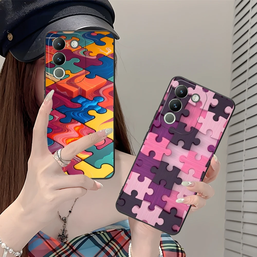 Puzzle Pretty Fashion Mobile Cell Phone Case for VIVO Y95 Y93 Y31 Y20 V19 V17 V15 Pro X60 NEX Black Soft Cover Shell