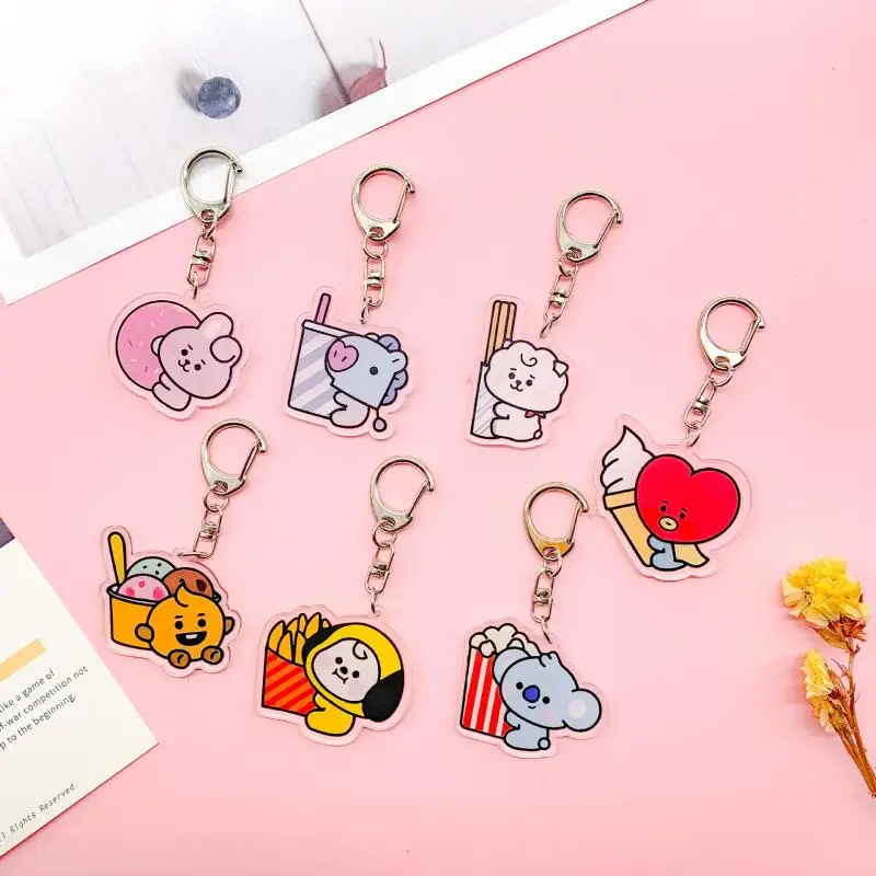 kawaii LINE FRIENDS BT21 Anime Hobby TATA CHIMMY COOKY New transparent acrylic key chain pendant bag pendant couple models