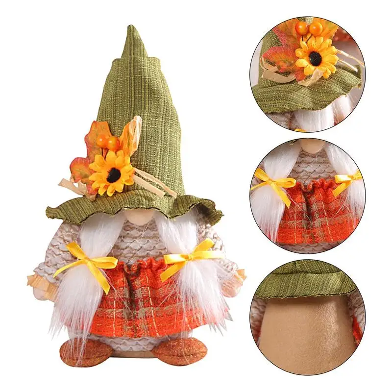 

Christmas Thanksgiving Dwarf Doll Funny Expressive Pumpkin Ornament with Sunflower and Maple Leaves for Fall Autumn Home