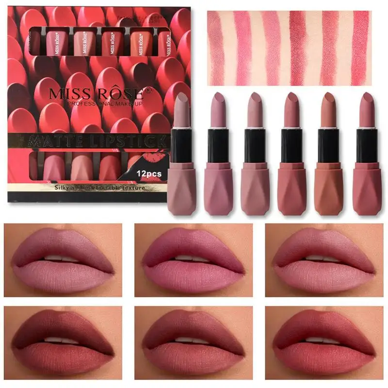 

12pcs Matte Lipstick Set Highly Pigmented Smooth Velvet Nude Lip Stain Waterproof Long Lasting Lip Color Makeup Gift For Girls