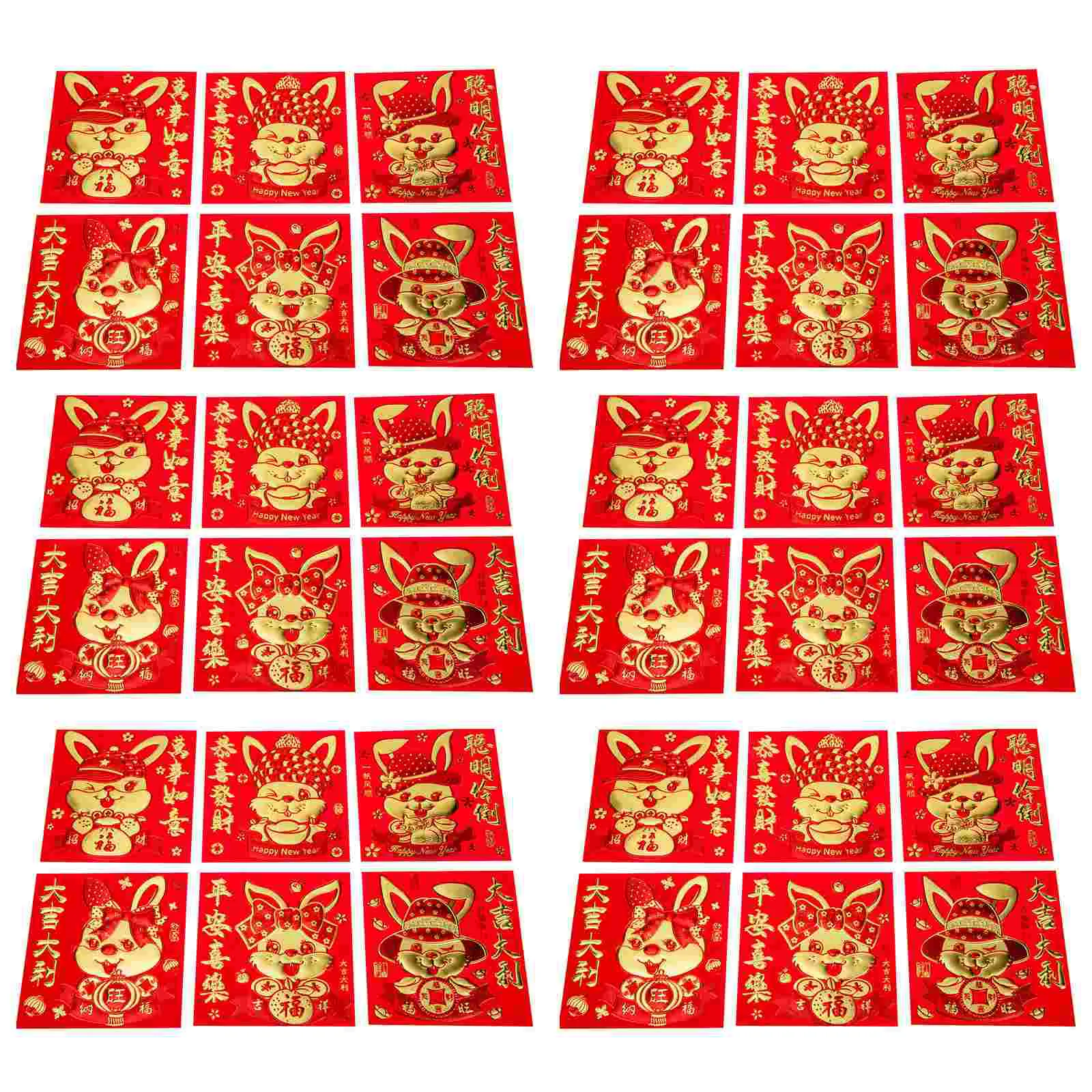 

66pcs Cartoon Party 2023 Year of The Rabbit Paper Red Envelopes
