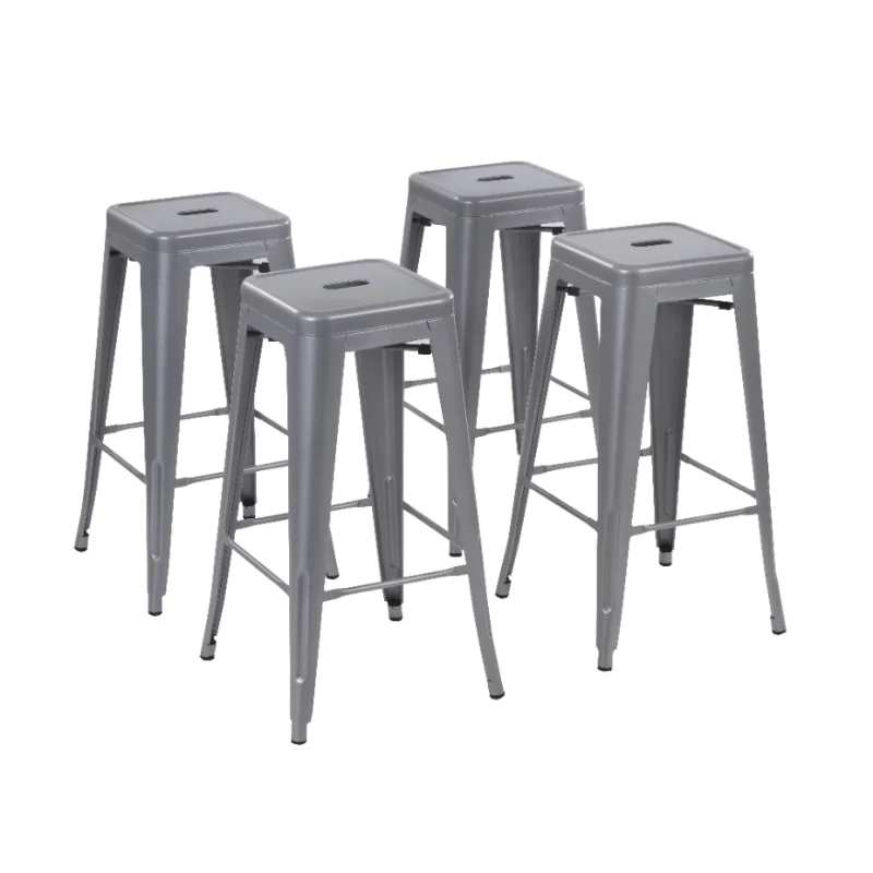 

Howard 30Inch Metal Barstool, Set of 4, Silver Color, Backless, Seat Height 30 Inch,