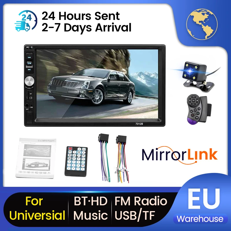 

7012B For HD 7" Autoradio 2 din Car Radio Coche Recorder Touch Screen Audio BT USB Rear View Camera Mp5 Multimidio Player