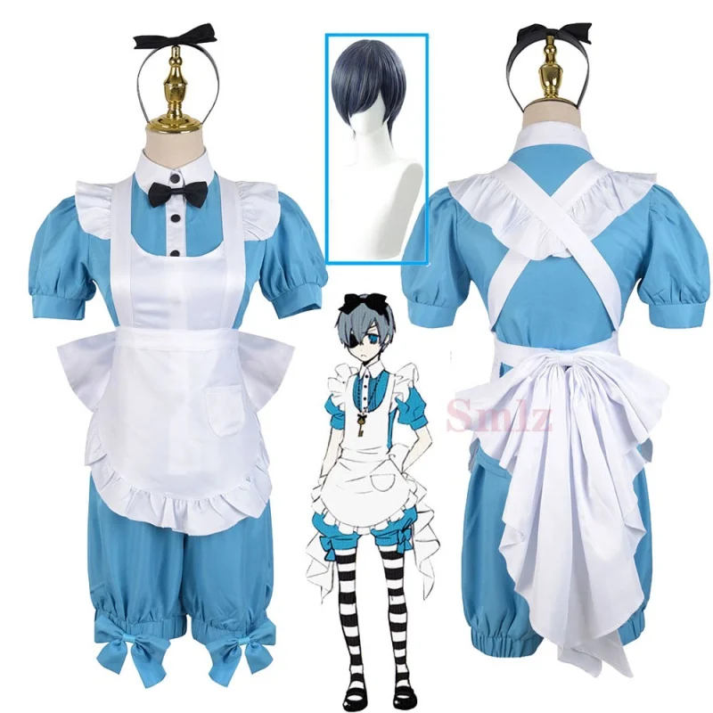 

Anime Cosplay Costumes Black Butler Alice Kuroshitsuji Ciel Phantomhive Maid Apron Dress Uniform Outfit smile cosplay