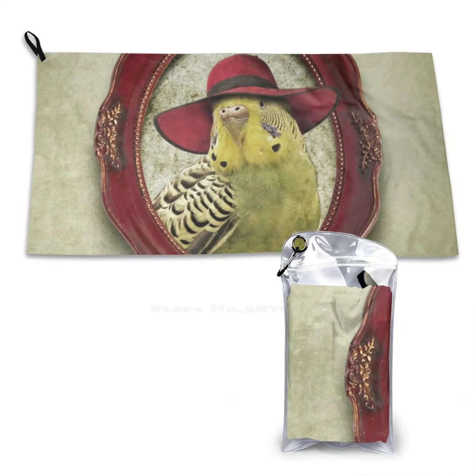 Green Budgie In Red Hat Soft Microfiber Fabric Face Towel Budgies Budgerigar Common Parakeet Shell Parakeet Birds In Hats