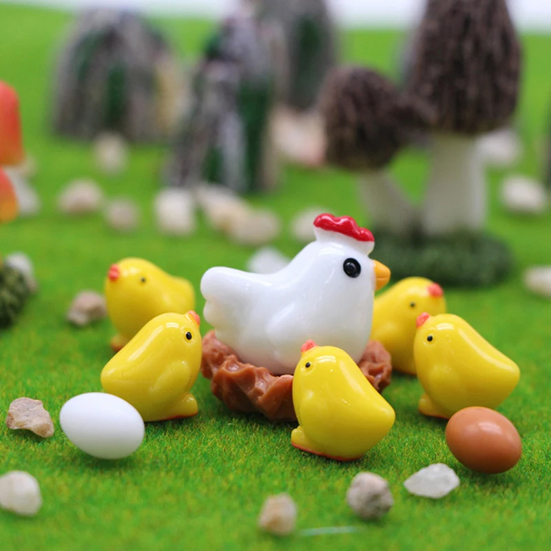 

1Set Cute Dollhouse Miniature Easter Chick Rooster Eggs Chicken Nest Model Farm Micro Landscape Decor Toy Doll House Accessories