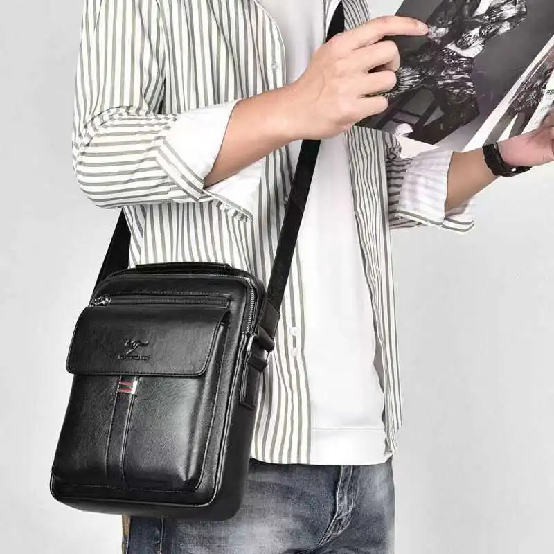 Men's genuine leather shoulder bag 100% cowhide crossbody bag Men's large capacity business crossbody bag Travel leisure handbag