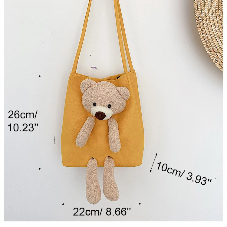 Personalised Tote Bag for Women, Girl Student Custom Your Name Canvas Shoulder Bag, Cute Bear Crossbody Hand Bags, Casual Tote