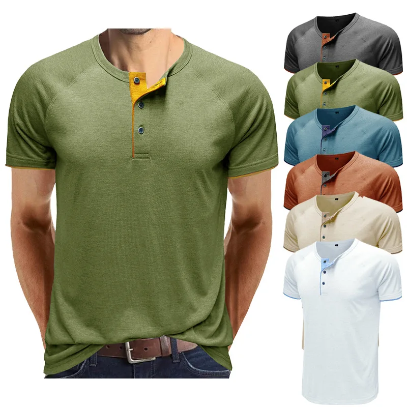 

Summer Men's Short-sleeved Shirt Bottoming Shirt Henry Collar T-shirt Top Multi-color US SIZE