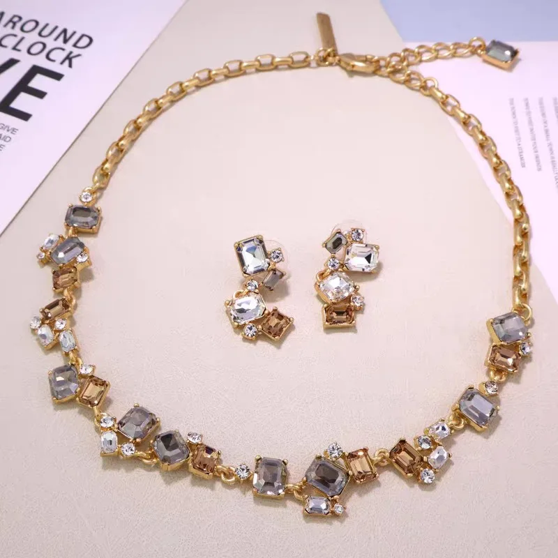 Вневременное чудесное ретро кристальное гео-паве ожерелье N серьги-гвоздики для