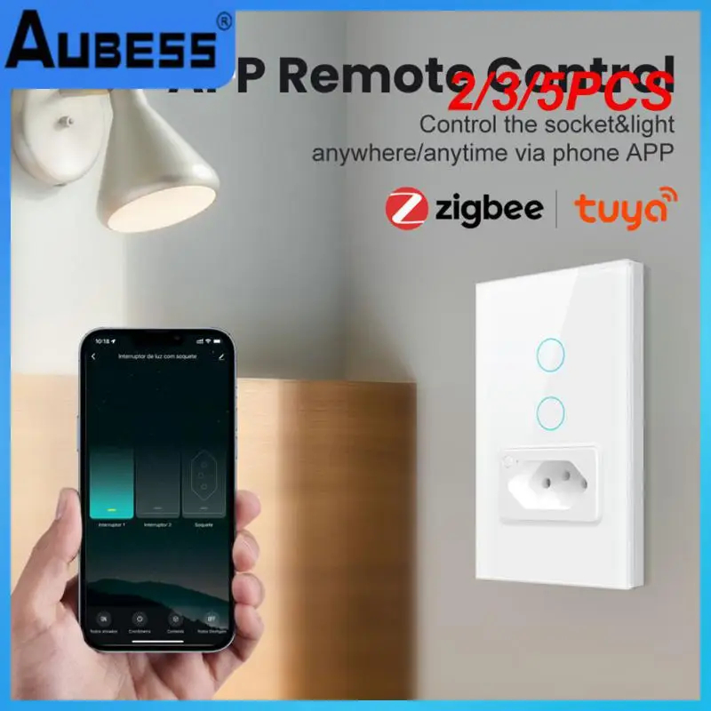 

2/3/5PCS Smart Switch & Socket Work With Alexa Google Home Tuya Zigbee Glass Panel Zigbee Outlet Remote Control Interuptor