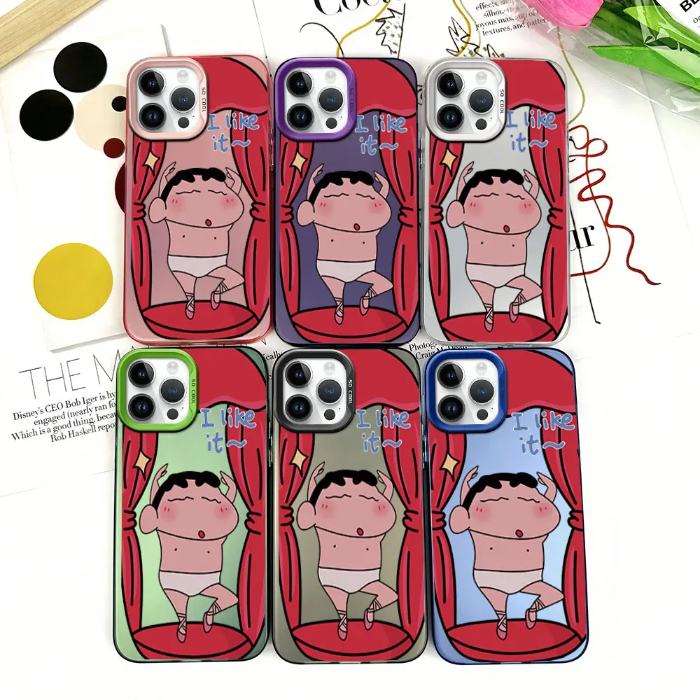 Чехол для Телефона iPhone 12 11 13 14 15 16 Pro Plus IMD обложка с покрытием MINISO аниме мелки Shin-chans