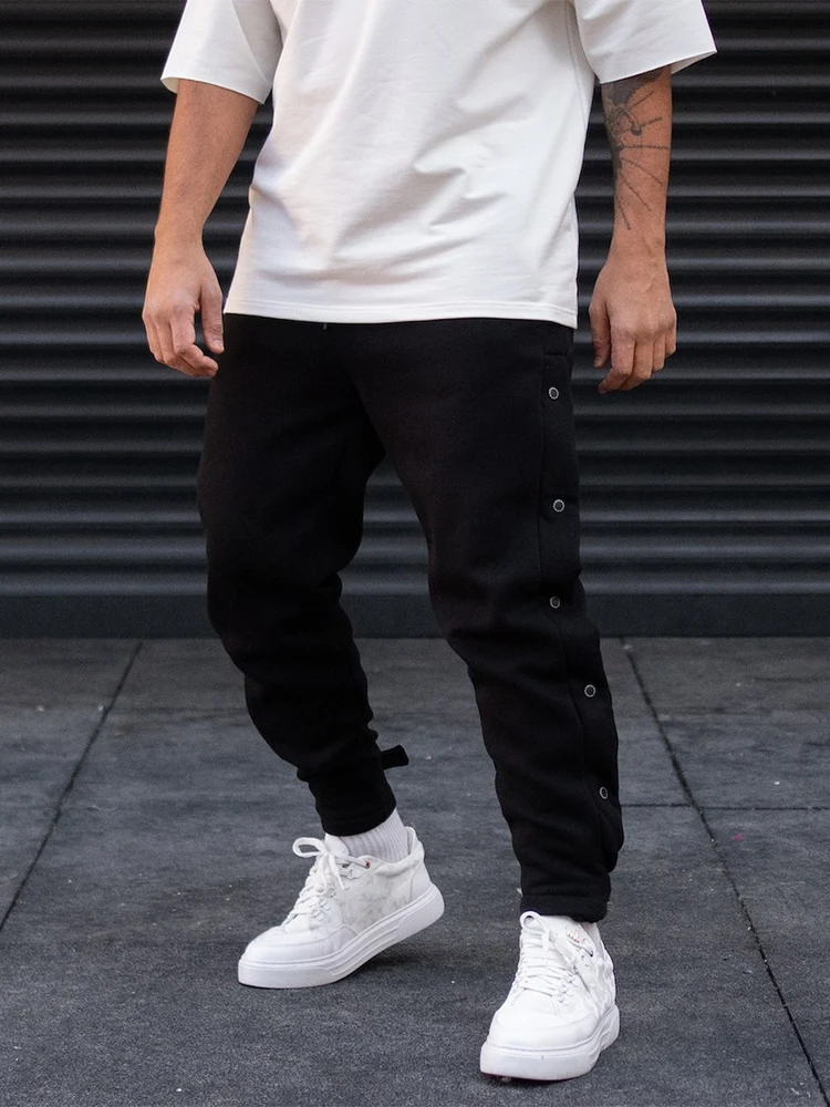 

2022 New Solid Male Loose Pants Summer Drawstring Mid Waist Long Pants For Men Fashion Men Side Split Buttoned Straight Trouser