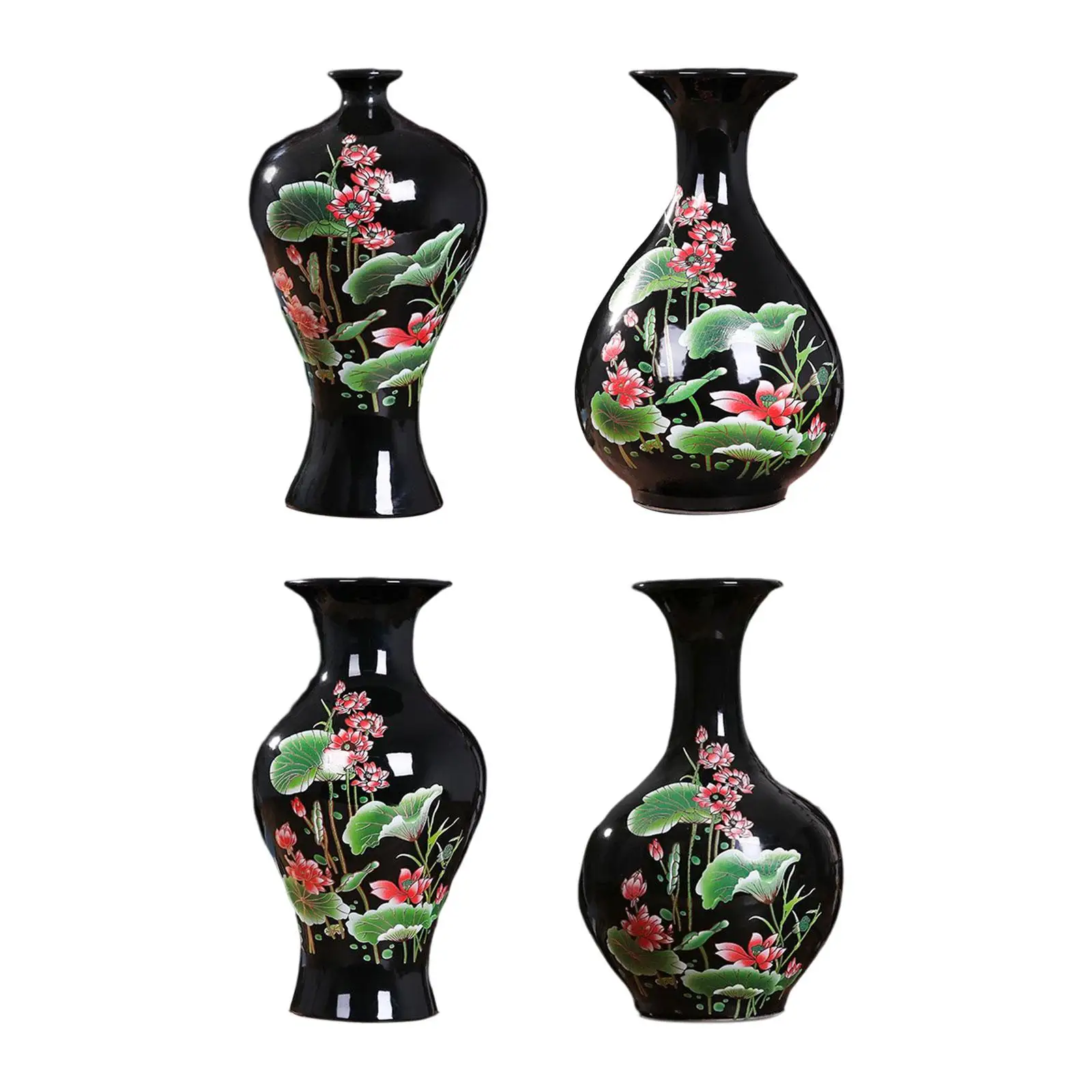 

Chinese Style Black Ceramic Vase Lotus Pattern Handicraft for Mantel Table