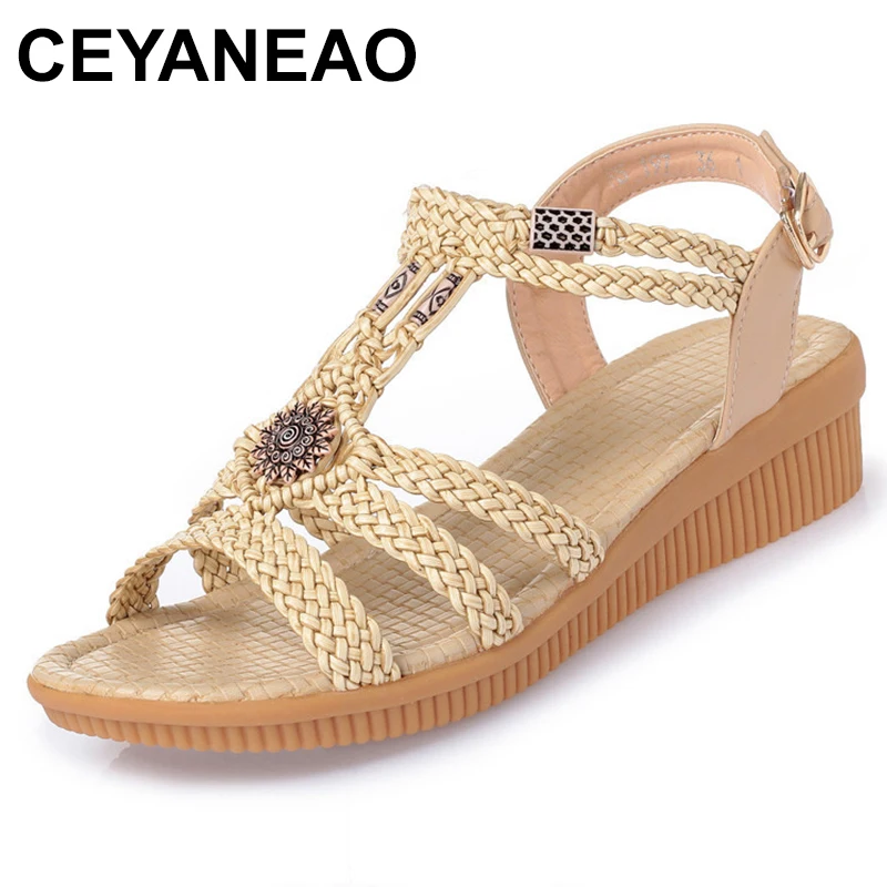 

Women Wedge Sandals Rome Style Woven Slippers for Ladies Bohemia Beach Shoes Female Summer Casual Slides heels