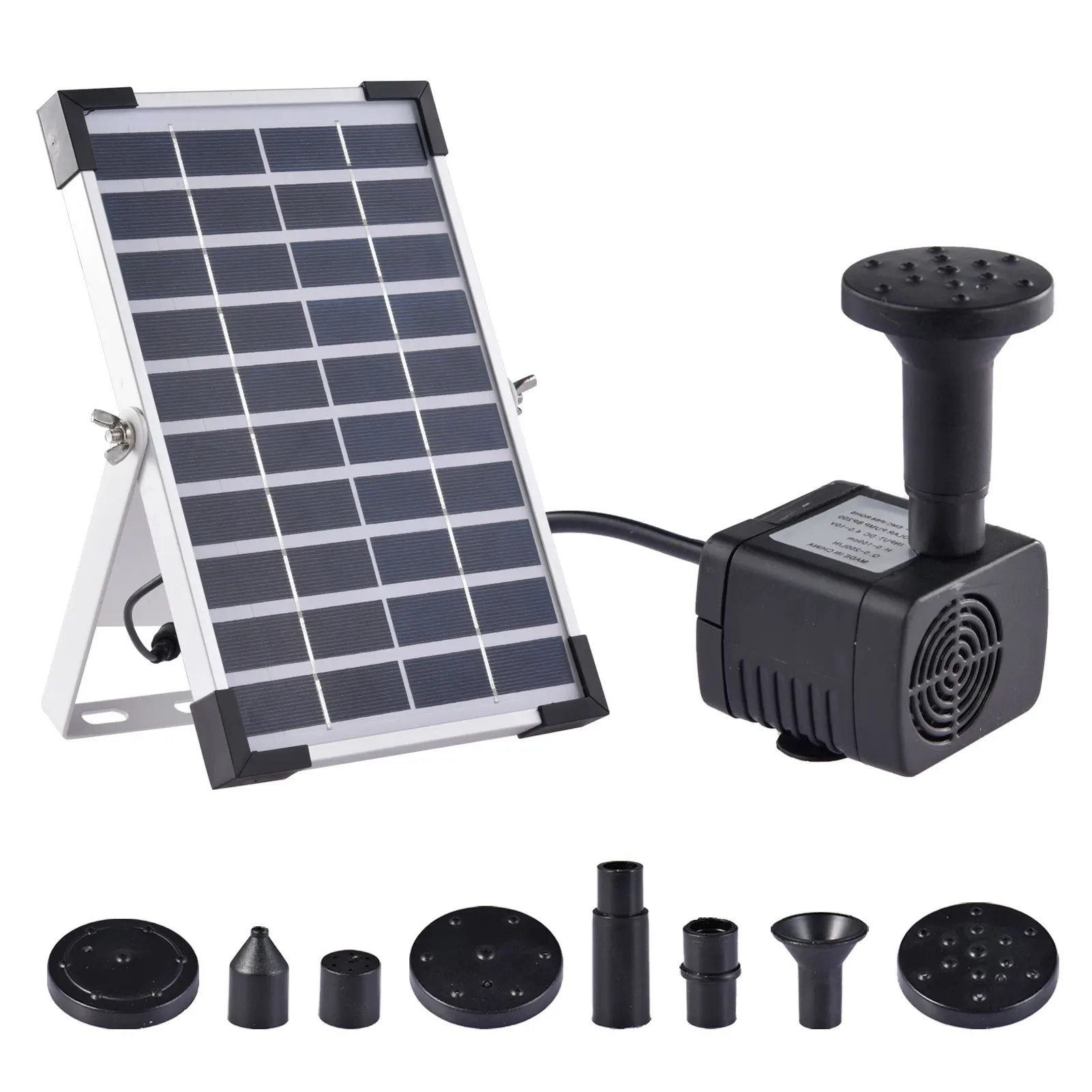 

5W Solar Fountain Kit Solar Powered Water Fountain Pump With 6 Nozzles And Panel Suitable For Ponds Pools Garden Aquariums